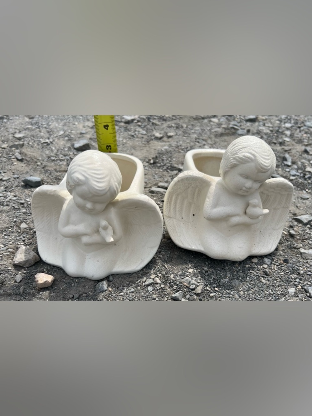 Ceramic Angel Planters - White Pair